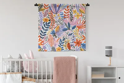 Produktbild von MuchoWow® Wandteppich Wandbehang Sommer - Pflanzen - Pastell 90x90 cm Tapisserie Dekoration Wandtuch - Wandaufhänger