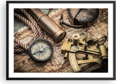 Produktbild von Gerahmtes Poster - Schwarzer Rahmen - Kompass Kompass Karte - 70x50 cm - Wand Bild - Wanddeko - Wandbilder - Kunstposter - Wandposter - Bilderrahmen - Bilder - Kunstdruck - Wandbild - P2BAA70x50-3730