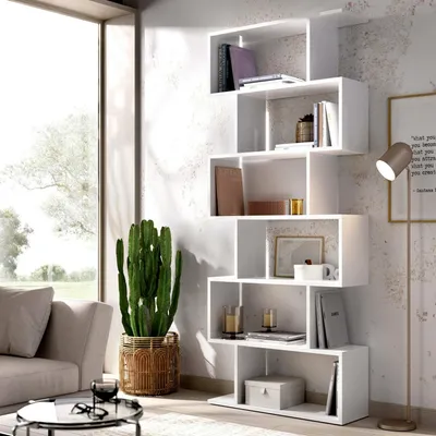 Produktbild von Bücherregal Djorone, Mehrzweck-Büroregal, Bücherregal mit 6 Regalen, 80x25h190 cm, Weiß