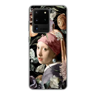 Produktbild von MuchoWow® Handyhülle Schutzhülle Hülle für Samsung Galaxy S20 Ultra Mädchen mit Perlenohrring - Blumen - Vermeer - Pastell - Kunstwerk - Gemälde - Alte Meister Silikon Softcase Handy Hülle - Karteninhaber