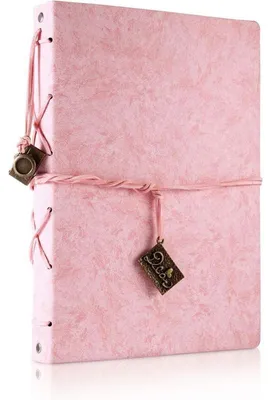 Immagine prodotto di Album fotografico in pelle rosa, stile vintage, anni '60, con pagine nere, formato grande (27,5 x 20,5 cm)