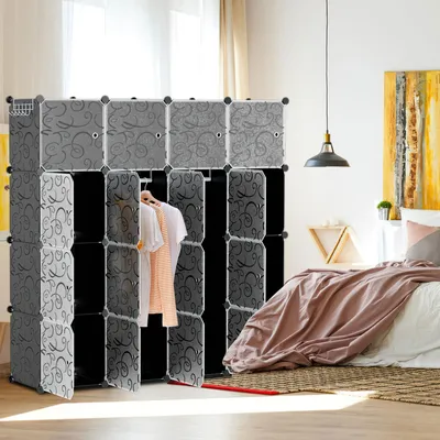 Produktbild von Jopassy Kleiderschrank DIY Bücherregal Schrank Standregal mit Türen 16 Würfel