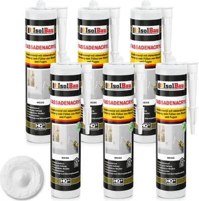 Produktbild von Isolbau Fassaden-Acryl - 6 x 300 ml Acryl-Dichtstoff mit Körnung zum Füllen von Rissen & Fugen im Innen- & Außenbereich - Weiß