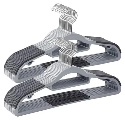Obrázok produktu pre Vešiaky na oblečenie, 50 kusov – plastové – protišmykové – sivé – 42 x 0,6 x 21,5 cm