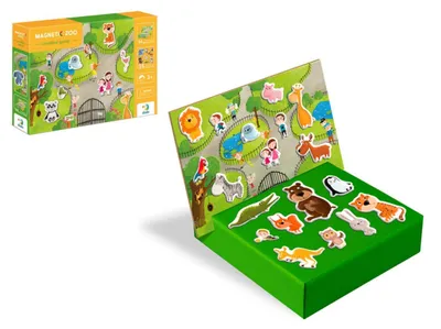 Zdjęcie produktu dla Magnesy „W zoo” – 35 sztuk w pudełku o wymiarach 31 x 22 x 5 cm