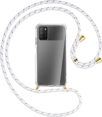 Produktbild von Handykette Backcover-Schutzhülle mit Band (Metall goldfarben) für Xiaomi Poco M3 - weiß/grau