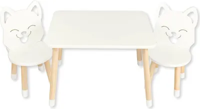 Produktbild von Dekormanda - Babytisch mit fox stühle, ein tisch und zwei stühle, weiß