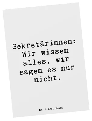 Produktbild von Mr. & Mrs. Panda Postkarte Spruch Sekretärin Geheimnisträgerin - Weiß - Geschenk, Wertschätzung, Postkarten, Wir wissen alles, Büroalltag, Beruf, Büroweisheiten, Berufe