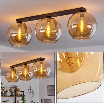 Produktbild von Cesaro »Cesaro« Deckenlampe aus Metall/Glas in Schwarz/Bernsteinfarben