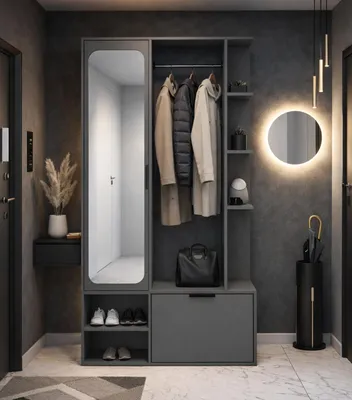 Produktbild von AX LIVING Garderobe Nemrut Grau mit Spiegel – Flurmöbel mit Stauraum