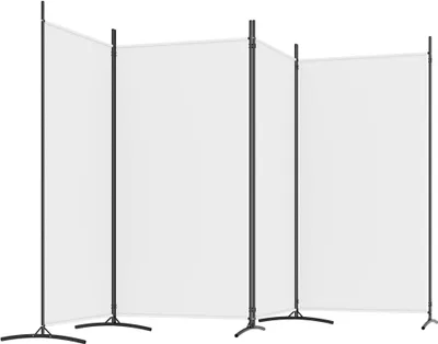 A white three-panel room divider with black metal frames and stands, shown against a white background.
