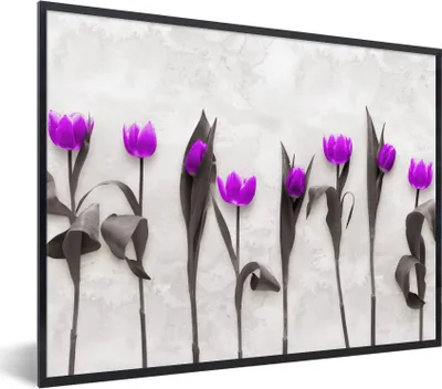 Produktbild von MuchoWow® Gerahmtes Poster Blumen - Tulpen - Lila 40x30 cm - Poster mit Schwarzem Bilderrahmen Wandposter Rahmen Foto Bilder - Kunstposter - Wanddekorationen