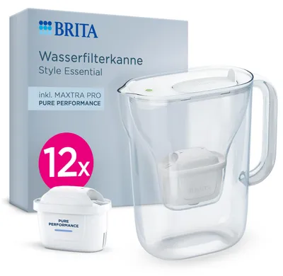 Produktbild von BRITA Wasserfilter Kanne Style Essential weiß, 12x MAXTRA PRO Pure Performance, KI-generiertes Bild