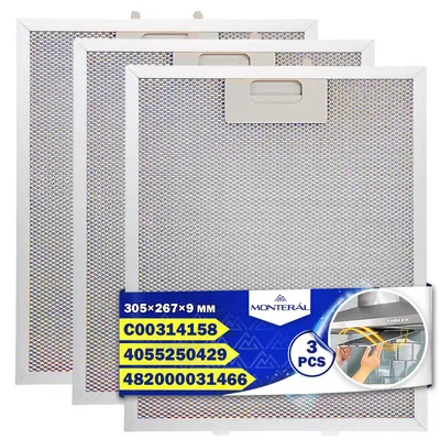 Obrázok produktu pre 3 kusy hliníkových odmasťovacích filtrov pre digestor, rozmer 305 x 267 x 9 mm