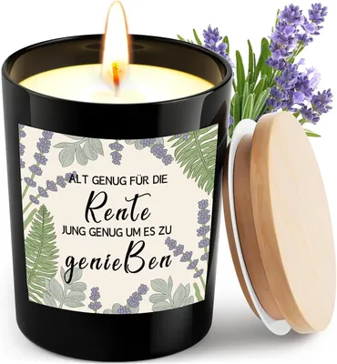 Productafbeelding van Pensioengeschenken voor vrouwen en mannen, gefeliciteerd met pensioen, 7OZ lavendelgeurkaars met spreuk, gepensioneerden geschenken man vrouw