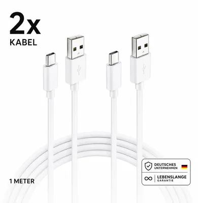 Produktbild von USB-C Schnellladekabel 1M/2M - USB-A zu USB-C oder Typ-C zu Typ-C – USB- A zu Typ-C 1 Meter / 2 Stück