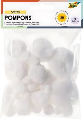 Produktbild von Pompons weiß 30 Stück 10mm-50mm