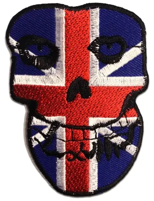 Obrázek produktu pro Uk Skull Biker Skeleton - nášivka, nažehlovací, nažehlovací nášivka, nášivka, nažehlovací, Velikost: 6,5 x 8,5 cm
