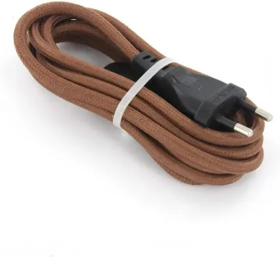 Productafbeelding van Stoffen snoer met schakelaar 2m bruin voor vintage lampen