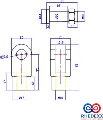 Produktbild von Gasdruckfeder Gasdruckdämpfer Zubehör Gabelkopf M10 35mm - 8mm , 1
