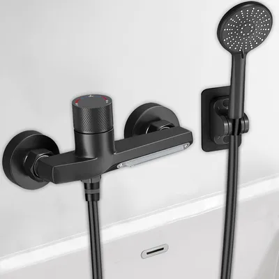 Obrázok produktu pre Vaňová batéria vodopád čierna, s ručnou sprchou, 5 funkcií, 1.5 m hadica, pre kúpeľňu
