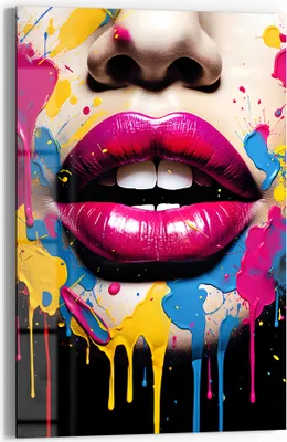 Produktbild von DEQORI Glasbild Echtglas 60x90 cm 'Lebendige Lippen' Wandbild Bild modern Deko