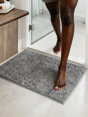 Immagine prodotto di Tappetino da bagno Unyqoos® grigio, 40 x 60 cm – realizzato in microfibra di chenille ad alta capacità di assorbimento, con pelo alto di 2,5 cm, rivestimento antiscivolo in TPR e asciugatura rapida