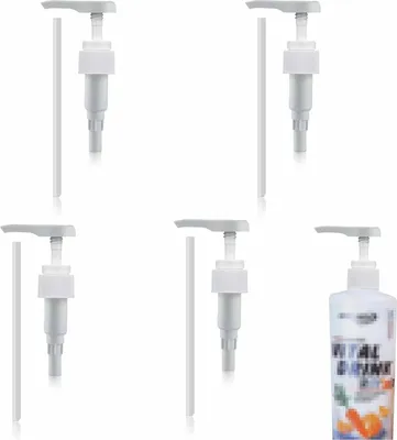 Four pump dispensers and one bottle are shown against a white background.