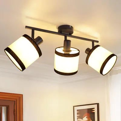 Produktbild von ZMH Deckenstrahler Schwarz Deckenlampe 3 Flammig - Deckenspots E14 Deckenleuchte Stoff Schwenkbar 350° Küchelampe Vintage für Schlafzimmer Büro Flur Cloakroom Wohnzimmer (Ohne Leuchtmittel)