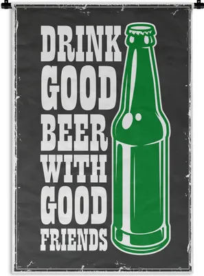 Produktbild von MuchoWow® Wandteppich Wandbehang Mancave - Bier - Vintage - Flasche 90x135 cm Tapisserie Dekoration Wandtuch - Baumwolle - Wandskulptur