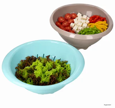 Image de Ensemble de deux récipients bleus : un grand récipient avec un panier égouttoir et un bol à mélanger, capacité de 4,5 litres, productTiles.product.images.aiGenerated