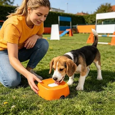 Produktbild von Rutschfester Leck- und Rollnapf für Hunde und Welpen mit Futterspender – Langsamfressnapf für mittelgroße Haustiere zum Fresstraining drinnen, draußen und zu Hause