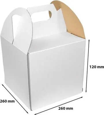 Obrázok produktu pre Kartónová krabica na torty 26 x 26 x 12 cm, biela, s uchom