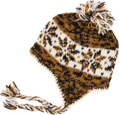 Produktbild von Wollmütze mit Ohrenklappen, Norwegermütze, Wintermütze - Weiß/senfgelb, Uni, Orange, Wolle, Mützen