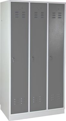 ADB Spind / Umkleideschrank aus Stahl 3-türig Lichtgrau (RAL 7035) / Silbergrau (RAL 7001)