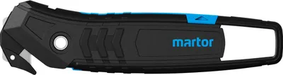 A black and blue safety knife with the brand name 'martor' printed on it, shown against a white background.
