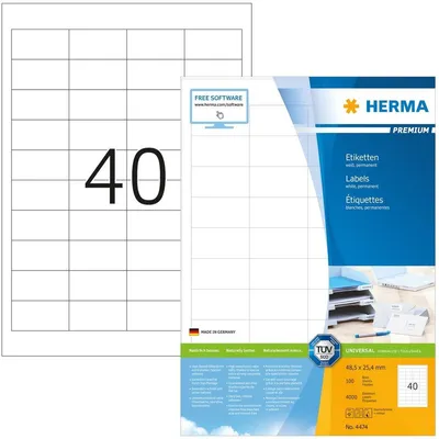 Obrázek produktu pro HERMA 4474, Bílá, Samolepicí štítek, A4, Papír, Laserová/inkoustová tiskárna, Permanentní