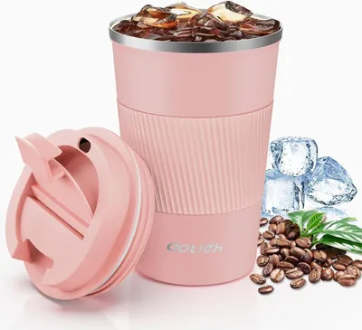 Image de Aolieh Tasse thermique Tasse à café anti-fuite en acier inoxydable 380ml Orange Rose