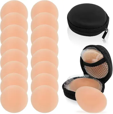 Produktbild von 8 Paar Silikon Nippel Covers Damen, Selbstklebende Brustwarzenabdeckungen Ø 6,5 cm, Wiederverwendbare Nippelpads mit Aufbewahrungsbox, Hautfarben