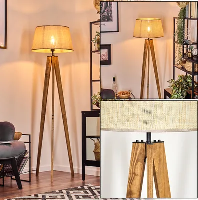Produktbild von Reggio Stehlampe aus Holz/Metall/Papiergeflecht in Natur/Schwarz/Beige