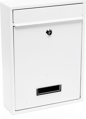 Wiltec Briefkasten weiß V11 Postkasten mit Namensschild, großem Briefschlitz und 2 Schlüsseln Wandbriefkasten aus pulverbeschichtetem Stahl