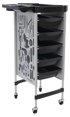 Image de Chariot de coiffure - Chariot de salon - 6 niveaux - 5 tiroirs - Capacité de charge : 80 kg - Acier inoxydable et PP - Roulettes pivotantes - Blanc gris