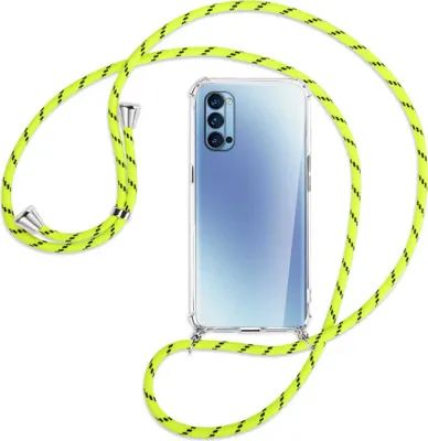 Produktbild von Handykette Backcover-Schutzhülle mit Band (Metall silberfarben) für Oppo Reno4 Pro 5G - neongelb