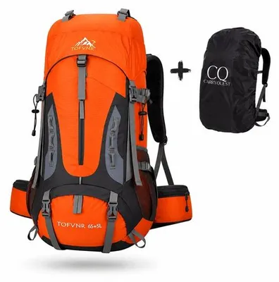 Image de CarryQuest® - Sac à dos de randonnée 70L en nylon avec housse de pluie, couleur orange