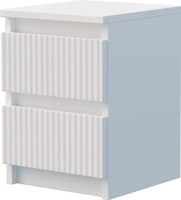 Produktbild von Nachttisch 42 x 30 x 32 Weiß matt mit 2 Schubladen, geriffelte MDF Front, Kompakte Nachttischlösung, Nachtkommode,