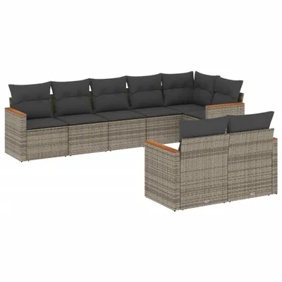Produktbild von vidaXL 8-tlg. Garten-Sofagarnitur mit Kissen Grau Poly Rattan