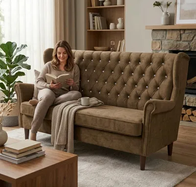 Produktbild von Schlafsofa GAJA1 Royal – mit Schlaffunktion & Bettkasten, Velours in Braun, Family Meble, KI-generiertes Bild