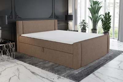 Produktbild von Boxspringbett SKULI 120 x 200 mit 2 Bettkästen, Bonell-Matratze und Topper. Farbe: Braun