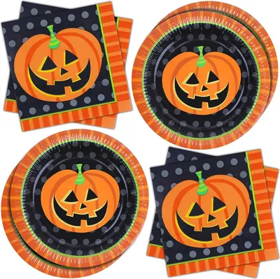 Obrázok produktu pre Jednorazové papierové taniere a halloweenske obrúsky, po 20 ks