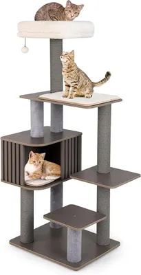 Imagen del producto de Árbol para gatos grande, 171 cm. Árbol para gatos con plataformas grandes, de varios niveles, con cojines desmontables, ideal para gatos. Mueble para gatos con caseta, postes de sisal y juguete. Color gris